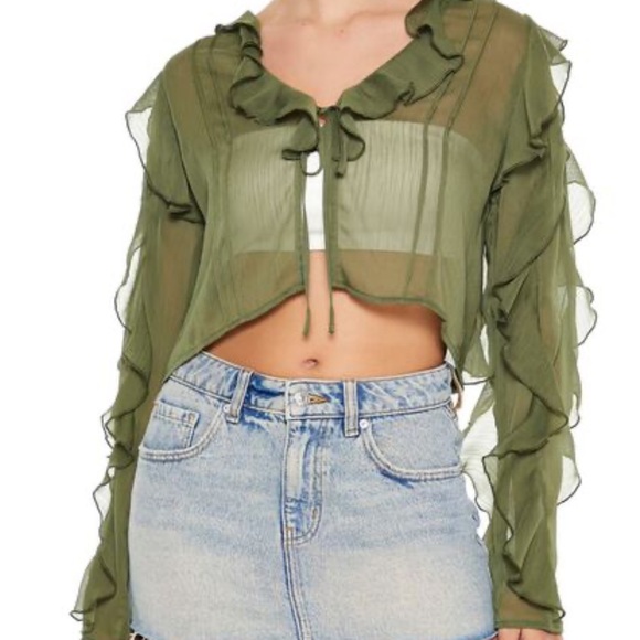 Sheer Chiffon Ruffle Crop Top - Picture 1 of 2